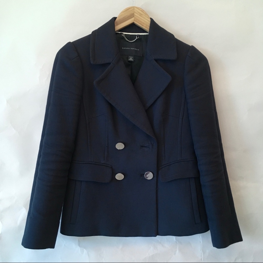 Banana Republic petite navy double breasted blazer coat XSP